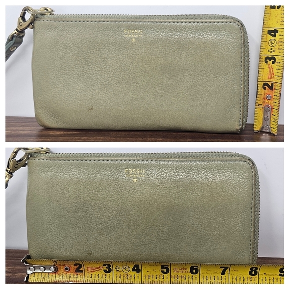 FOSSIL Zip Around Green Leather Clutch Wallet Wrist Strap - Picture 16 of 16